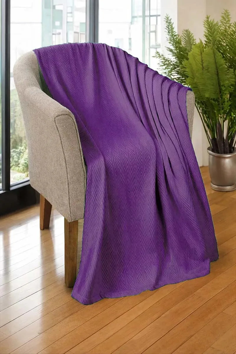 Plum Purple Thermal Cotton Blanket - Zig-Zag Chevron Texture