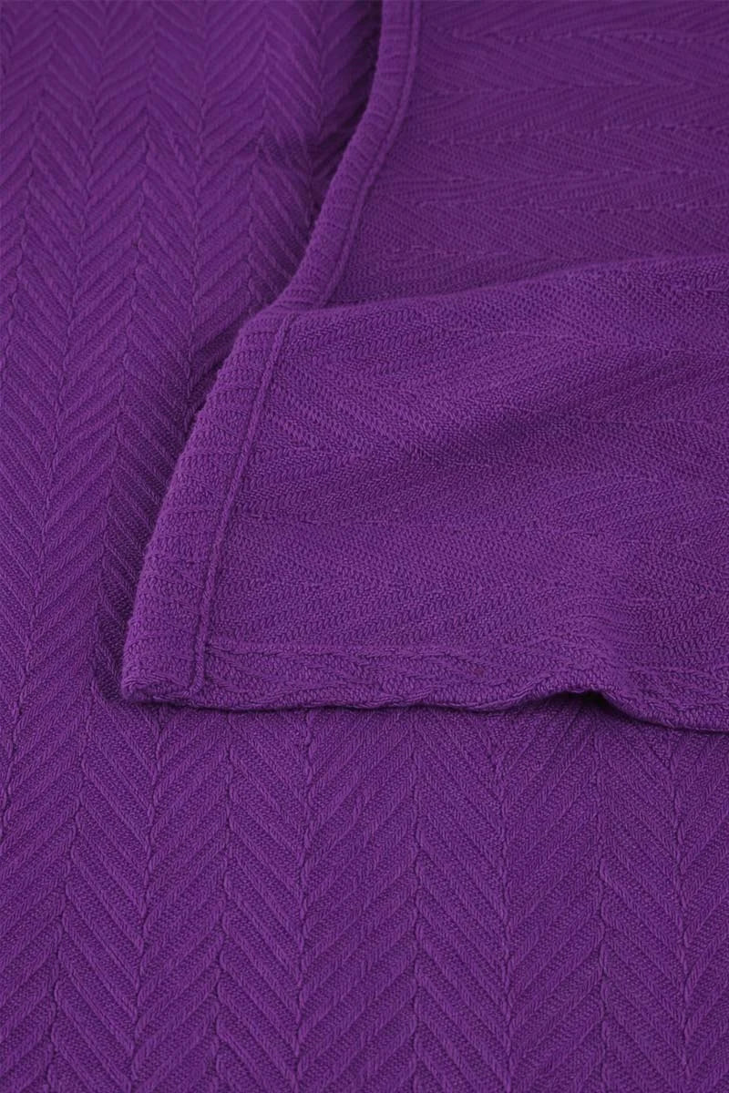 Plum Purple Thermal Cotton Blanket - Zig-Zag Chevron Texture