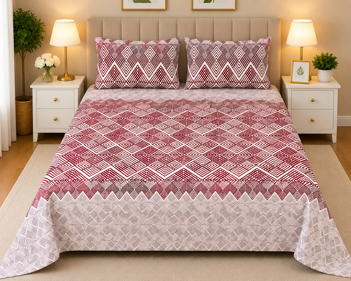 DZ-1048 PREMIUM COTTON KING BEDSHEET 3 PCS
