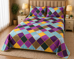 PURPLE PATTI- COTTON KING BEDSHEET 3 PCS