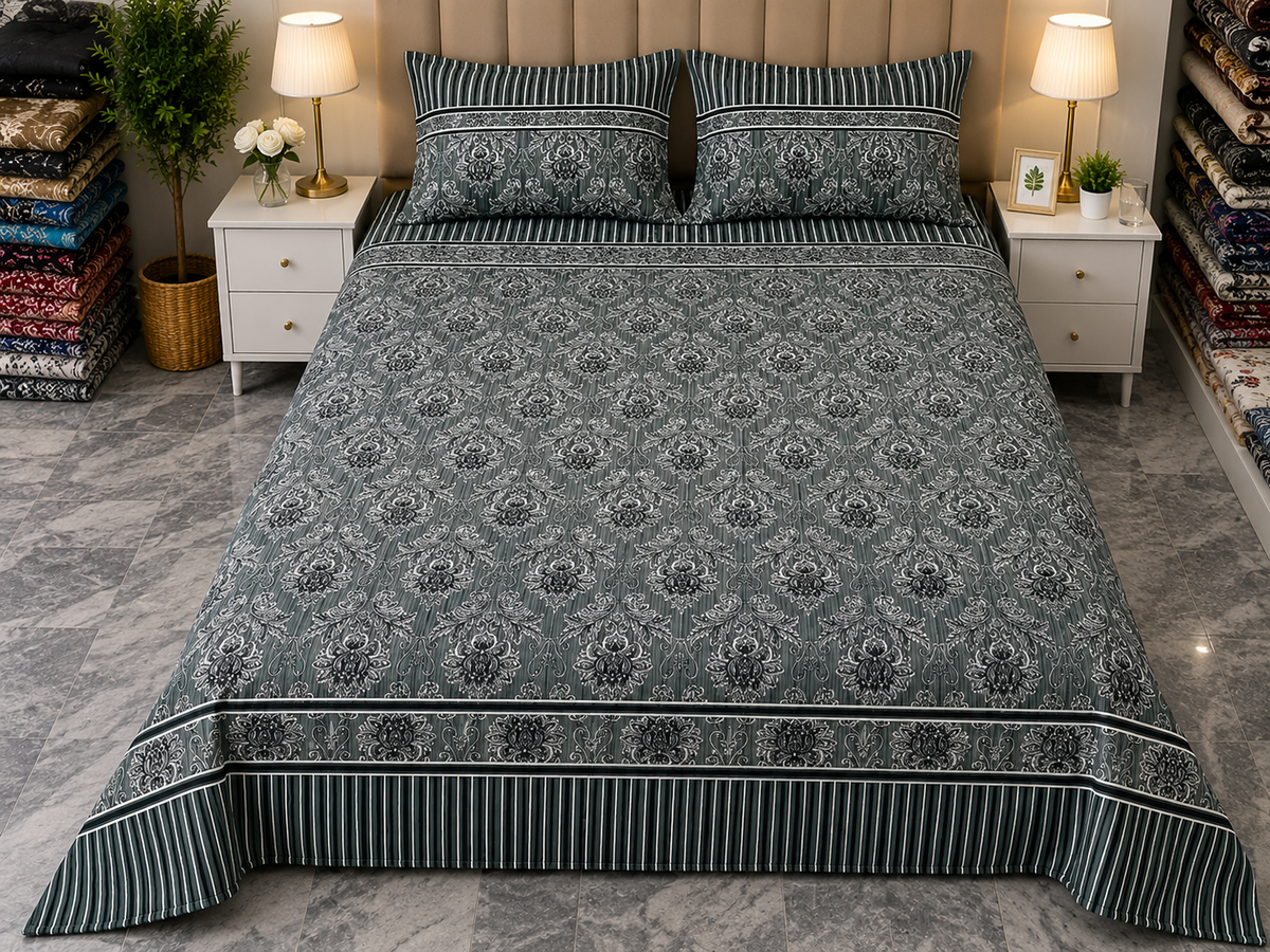 DZ-1025 PREMIUM COTTON KING BEDSHEET 3 PCS