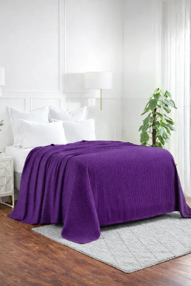 Plum Purple Thermal Cotton Blanket - Zig-Zag Chevron Texture