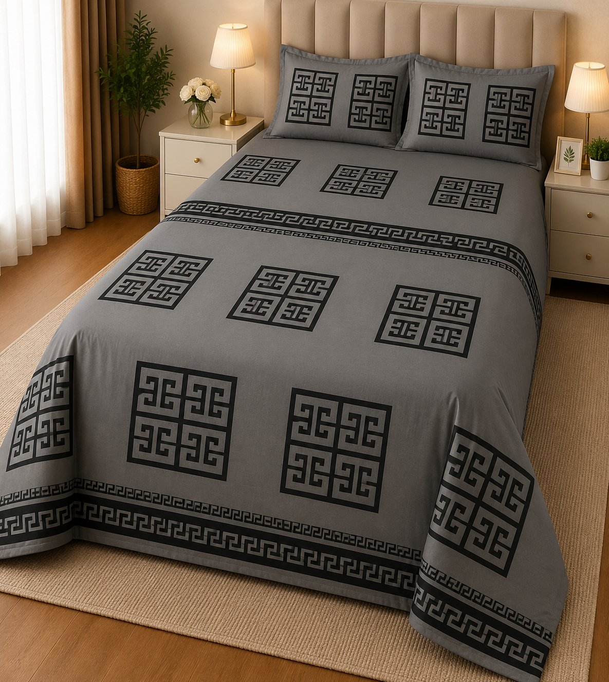 YELLOW ONE SIDE  PREMIUM COTTON KING BEDSHEET 3 PCS