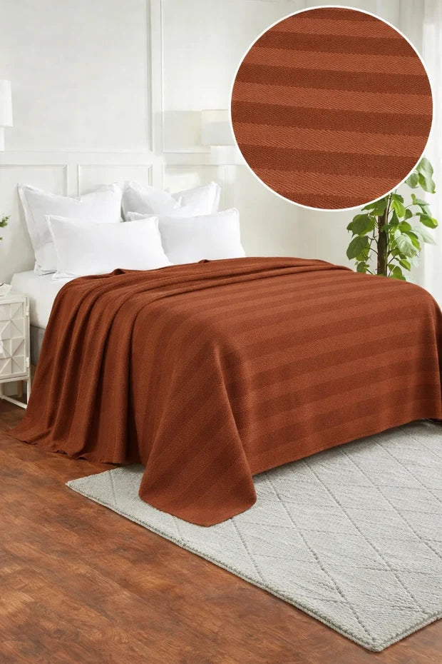 Textured Chevron Woven Cotton Blanket – Cozy All-Season Throw in Rich Brown DZ-24