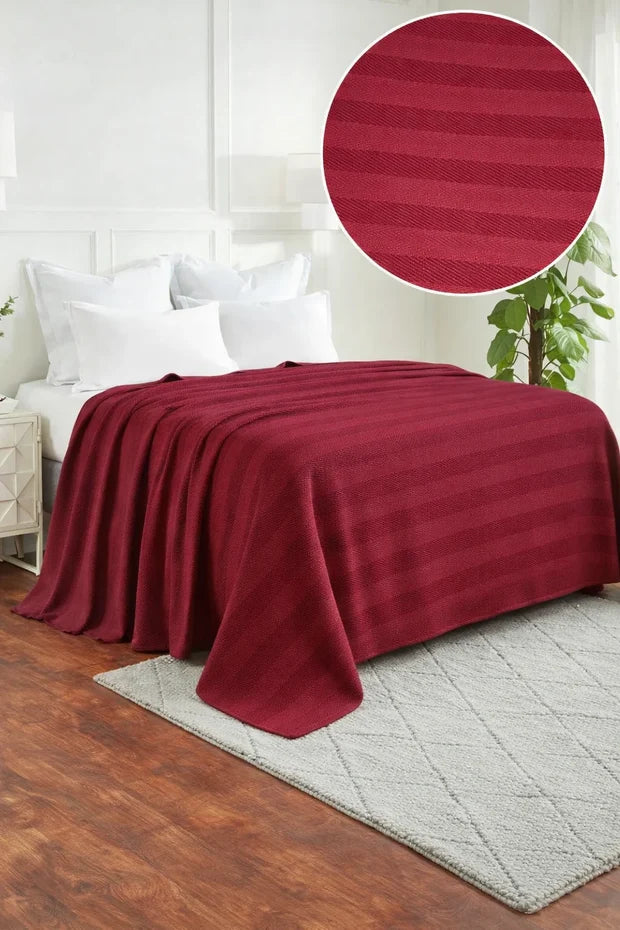 Textured Chevron Woven Cotton Blanket – Cozy All-Season Throw in Rich Maroon DZ-20