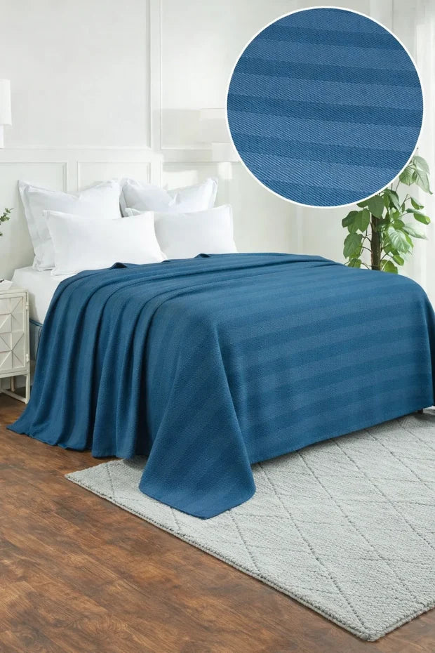 Textured Chevron Woven Cotton Blanket – Cozy All-Season Throw in Rich Light Blue DZ-19