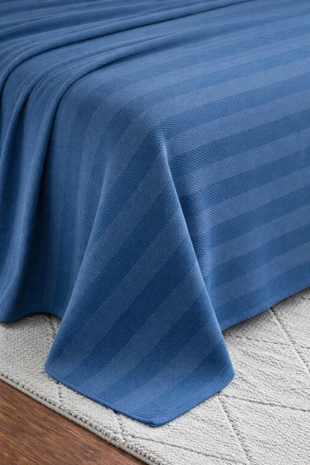 Textured Chevron Woven Cotton Blanket – Cozy All-Season Throw in Rich Light Blue DZ-19