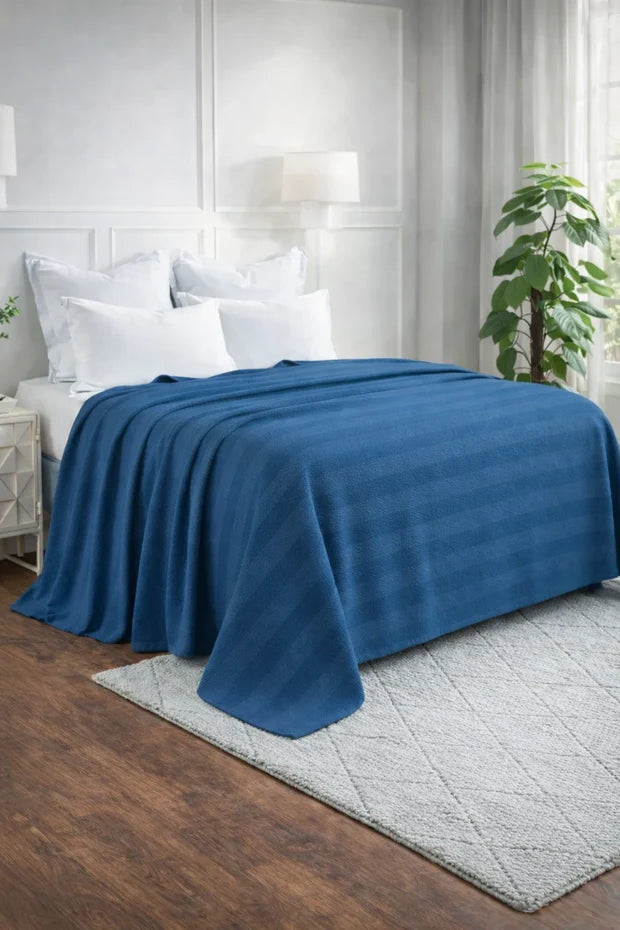 Textured Chevron Woven Cotton Blanket – Cozy All-Season Throw in Rich Light Blue DZ-19