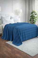 Textured Chevron Woven Cotton Blanket – Cozy All-Season Throw in Rich Light Blue DZ-19