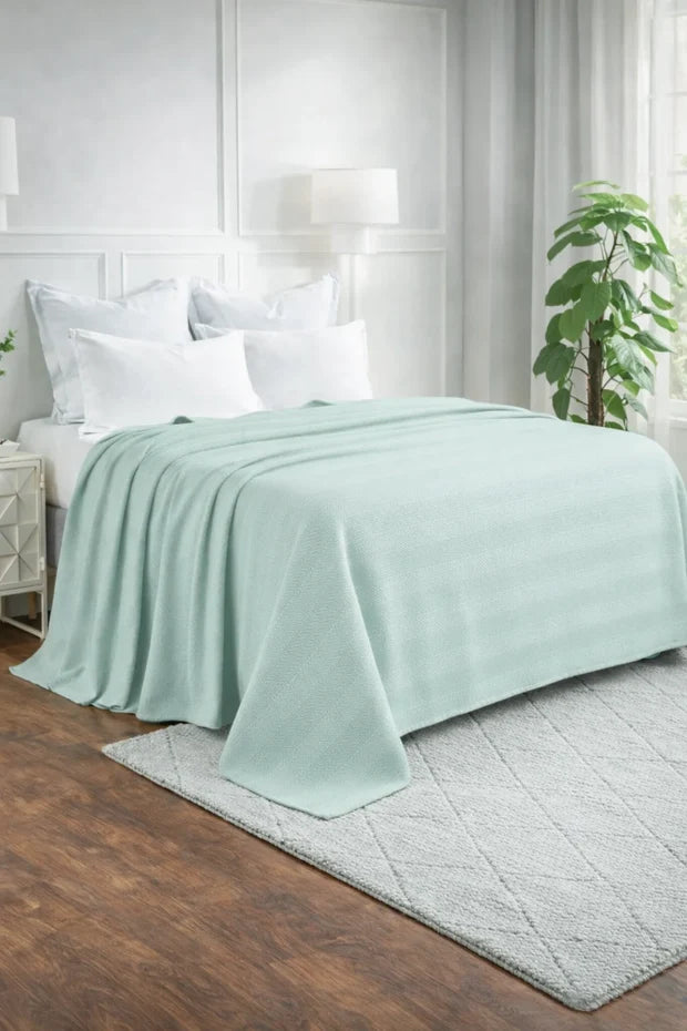 Textured Chevron Woven Cotton Blanket – Cozy All-Season Throw in Rich Teal Green DZ-18