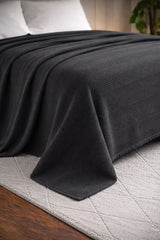 Textured Chevron Woven Cotton Blanket – Cozy All-Season Throw in Rich Black DZ-21
