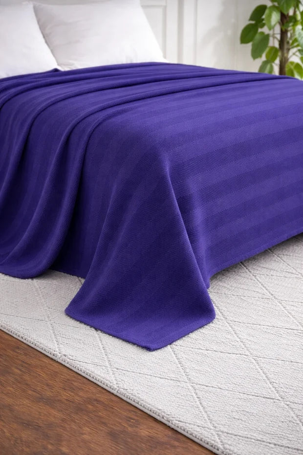 Textured Chevron Woven Cotton Blanket – Cozy All-Season Throw in Rich Blue DZ-23