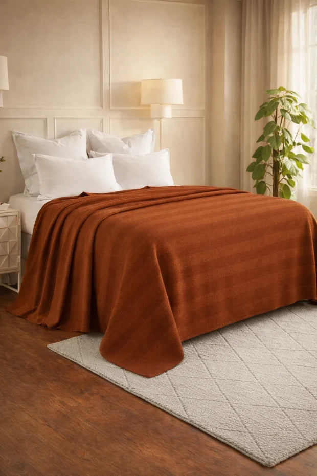 Textured Chevron Woven Cotton Blanket – Cozy All-Season Throw in Rich Brown DZ-24