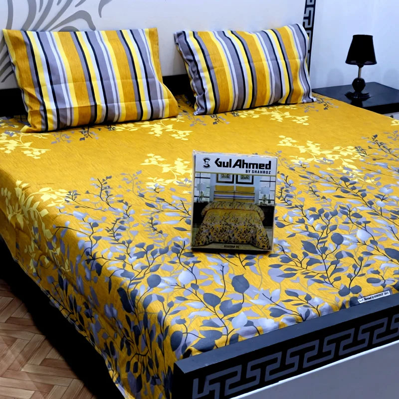 YELLOW TREAT COTTON KING BEDSHEET 3 PCS
