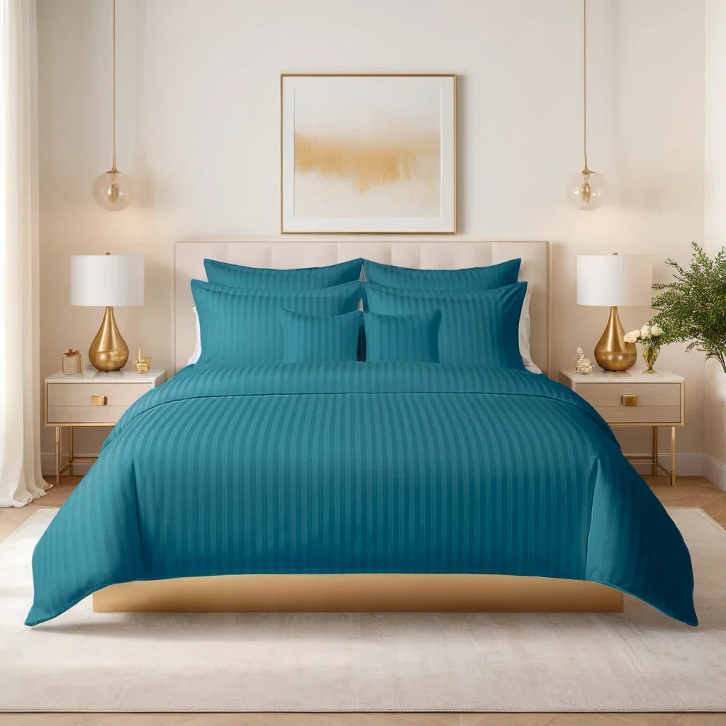 8 Pcs Comforter Set  ZINC STRIPE ( light weight filling )